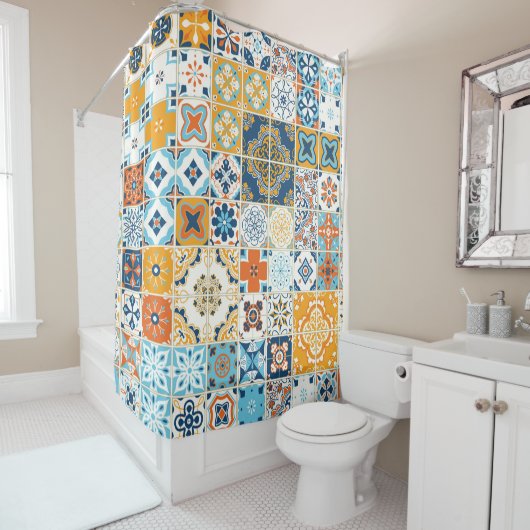 Seamless pattern with with Portuguese tiles. illus Douchegordijn (In situ)