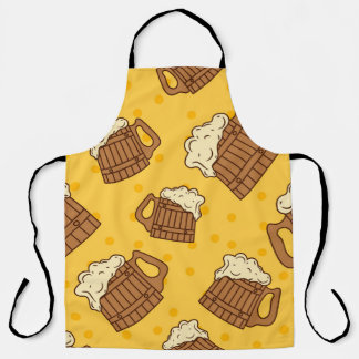 Seamless Pattern with Wooden Foam Beer Mugsbeer, p Schort