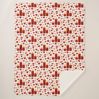 "Seamless Red & Gold Candlelight Hearts Pattern –  Sherpa Deken