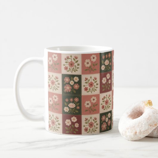 Seamless Rustic Floral Patchwork Koffiemok (Met donut)