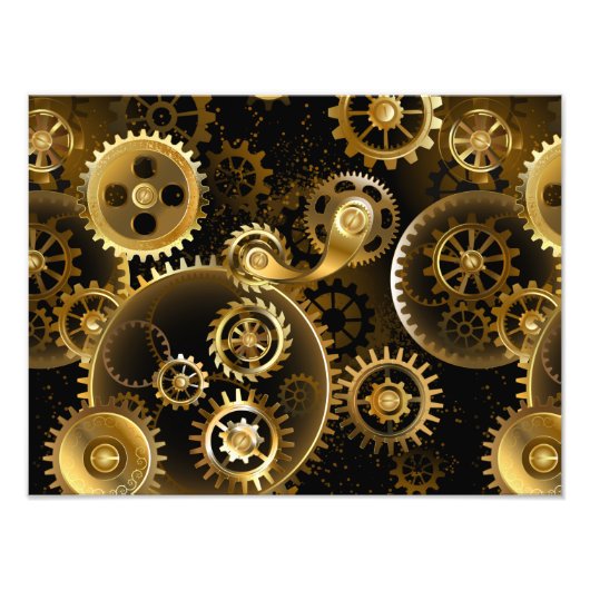 Seamless Steampunk Brass Gears Foto Afdruk (Voorkant)