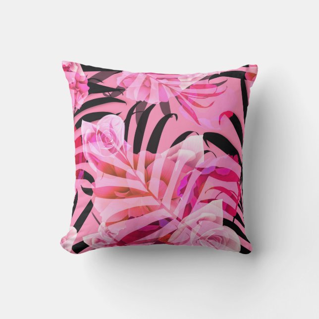 Seamless tropical flower, plant and leaf pattern b kussen (Voorkant)