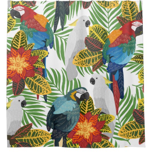 Seamless tropical pattern with parrots.  douchegordijn (Voorkant)