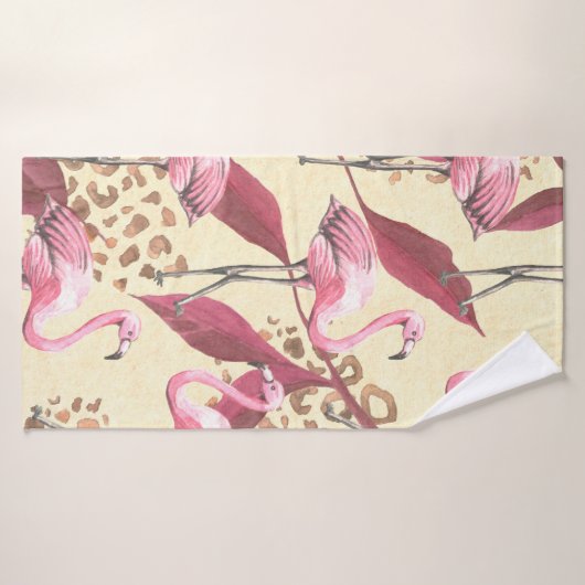 Seamless tropical pattern with pink flamingo, leav (Serviette de bain)