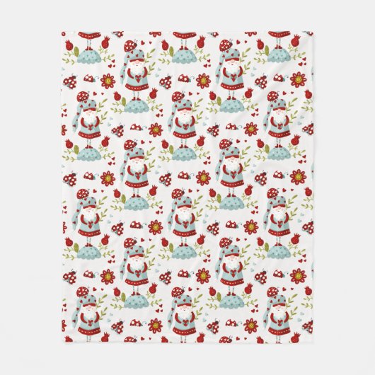 Seamless Valentine Pattern Christmas Santa, flower Fleece Deken (Voorkant)