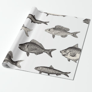 Seamless vintage fish patternvintage, fish, patter cadeaupapier