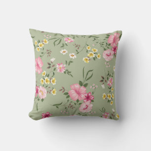 Seamless vintage flower pattern on green backgroun kussen