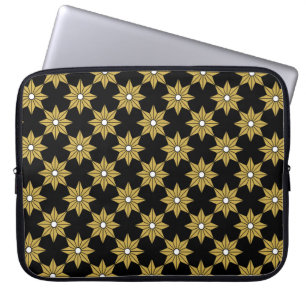 Seamless vintage star flower pattern. Gold and Bla Laptop Sleeve