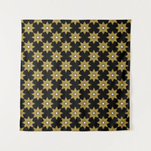 Seamless vintage star flower pattern. Gold and Bla Wandkleed