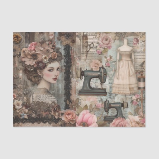  Seamstress Decoupage Journal Tissue Paper Tissuepapier (Voorkant)