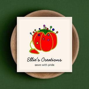 Seamstress Red Pin Cushion Seamstress Vierkante Visitekaartje