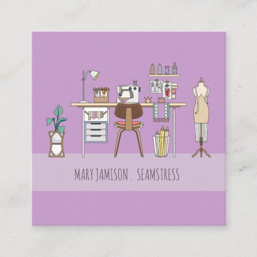 Seamstress Workshop naaimachine en gereedschap Vierkante Visitekaartje (Voorkant)