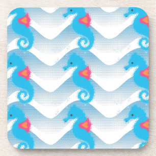 Seapaarden en Blue Waves Pattern Bier Onderzetter
