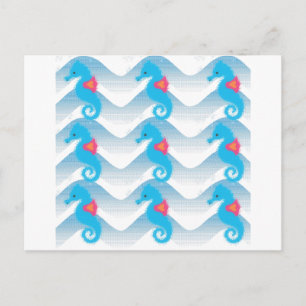 Seapaarden en Blue Waves Pattern Briefkaart