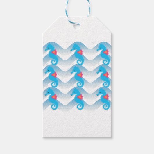 Seapaarden en Blue Waves Pattern Cadeaulabel (Voorkant)