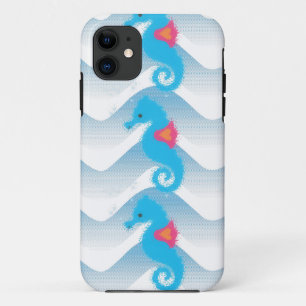Seapaarden en Blue Waves Pattern iPhone 11 Hoesje
