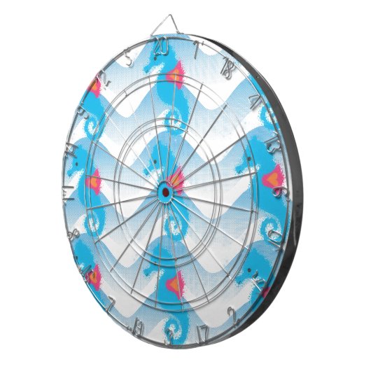 Seapaarden en Blue Waves Pattern Dartbord (Voorkant Rechts)