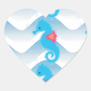 Seapaarden en Blue Waves Pattern Hart Sticker