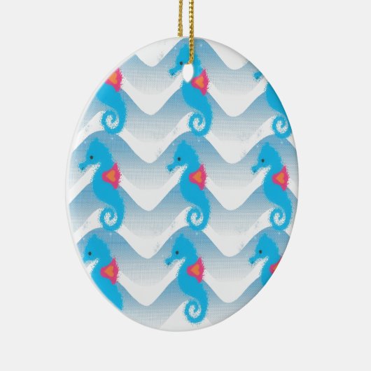 Seapaarden en Blue Waves Pattern Keramisch Ornament (Rechts)