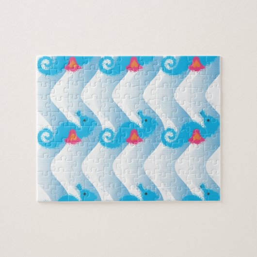 Seapaarden en Blue Waves Pattern Legpuzzel (Horizontaal)