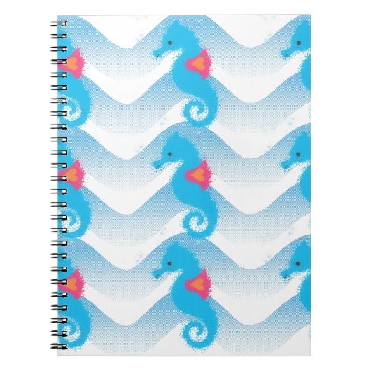 Seapaarden en Blue Waves Pattern Notitieboek (Voorkant)