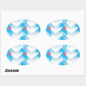 Seapaarden en Blue Waves Pattern Ovale Sticker (Vel)