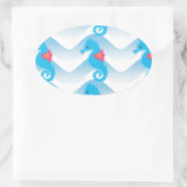 Seapaarden en Blue Waves Pattern Ovale Sticker (Tas)