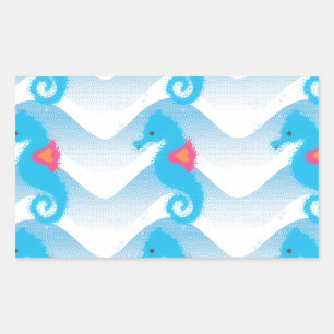 Seapaarden en Blue Waves Pattern Rechthoekige Sticker