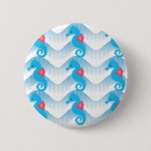 Seapaarden en Blue Waves Pattern Ronde Button 5,7 Cm (Voorkant)