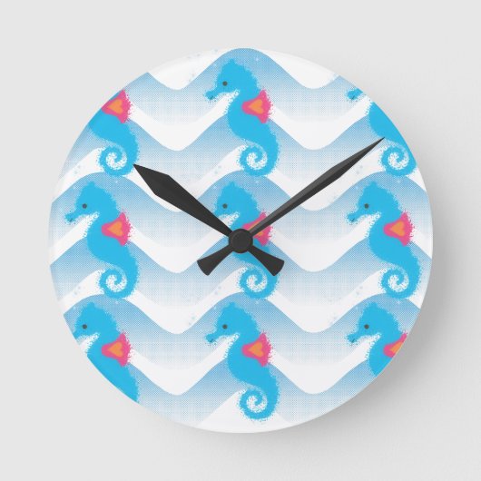 Seapaarden en Blue Waves Pattern Ronde Klok (Voorkant)