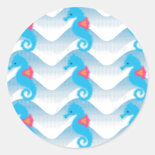 Seapaarden en Blue Waves Pattern Ronde Sticker