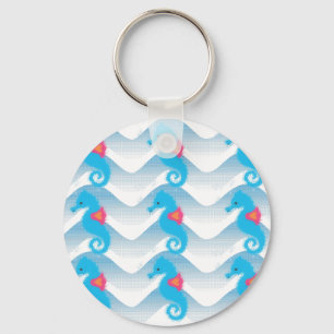 Seapaarden en Blue Waves Pattern Sleutelhanger