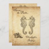  Seapaarden en Conch Shell Beach Wedding Save The Date (Voorkant / Achterkant)