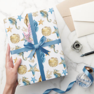 Seapaarden en Seashells op White Cadeaupapier