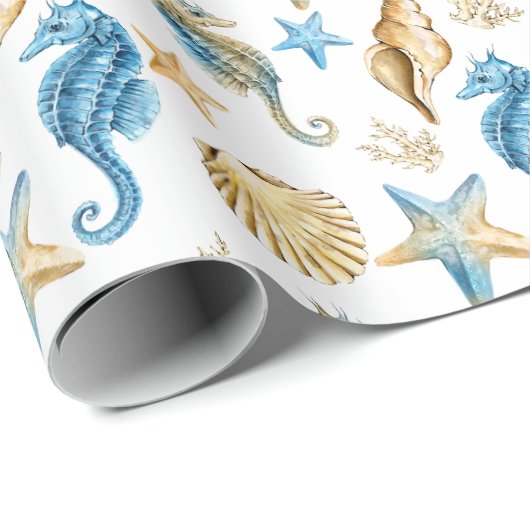 Seapaarden en Starfish On White Cadeaupapier (Rol Hoek)