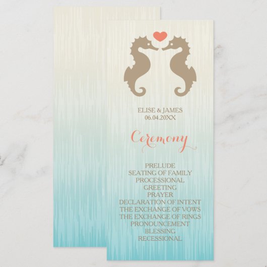 Seapaarden in Love Wedding Ceremony Programme Programma (Voorkant / Achterkant)