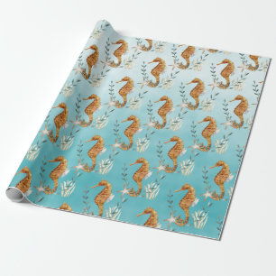 Seapaarden onder het Caraïbisch Zee Turquoise Blue Cadeaupapier