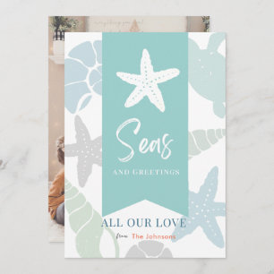 Seas et salutations Seashell Carte photo de vacanc