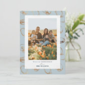 Seas & salutations Seashell Blue Holiday Carte pho (Debout devant)