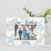 Seas & salutations Seashell Carte photo de vacance (Debout devant)