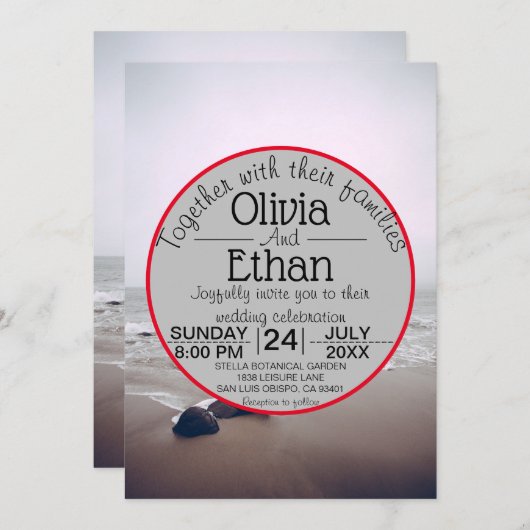 Seascape Beach Shore Navy Summer Wedding Kaart (Voorkant / Achterkant)