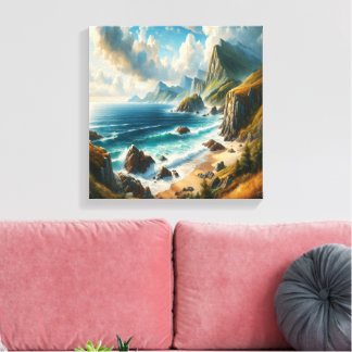 Seascape Paintings Zee Beach met klif Canvas Afdruk