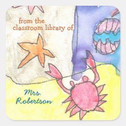 Seascape personalized teacher gift bookplate vierkante sticker