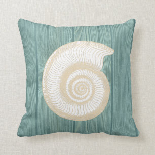 Seashell Aqua Wood Pillow Kussen
