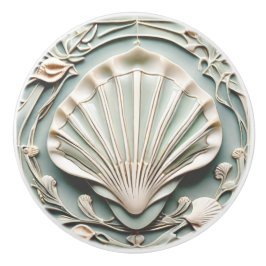 Seashell Art Nouveau Faux Relief Mint White Shell Keramische Knop