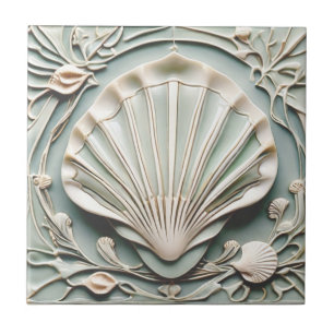 Seashell Art Nouveau Faux Relief Mint White Shell Tegeltje