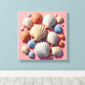 Seashell Assortiment op Zacht Roze Canvas Art (Insitu (Houten vloer))