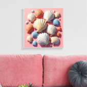 Seashell Assortiment op Zacht Roze Canvas Art (Insitu (Woonkamer))