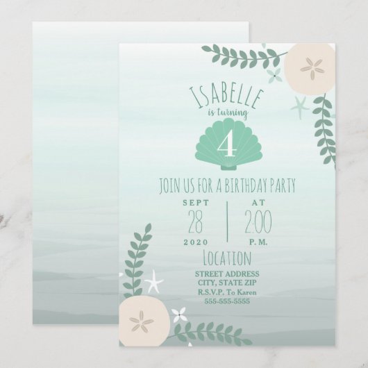 Seashell Beach Anniversaire Fête Invitation (Devant / Derrière)