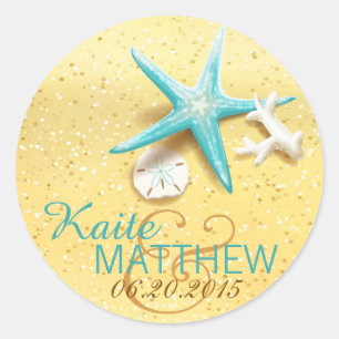 Seashell Beach Bestemming Trouwlabel Ronde Sticker
